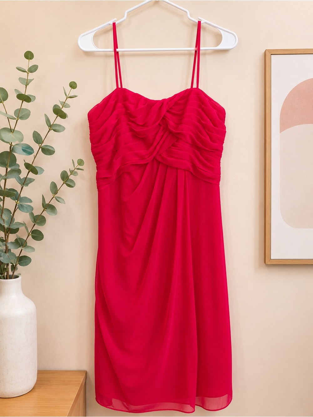 David’s Bridal Size 10 Pink Ruched Chiffon Cocktail Bridesmaid Dress Pink